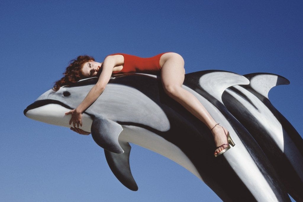 Women riding a dolphin